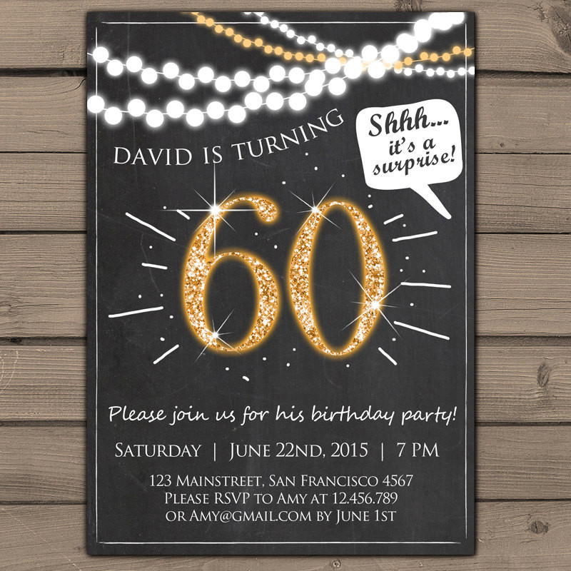Surprise 60th Birthday Invitations
 60th birthday invitation Gold Glitter Surprise Party