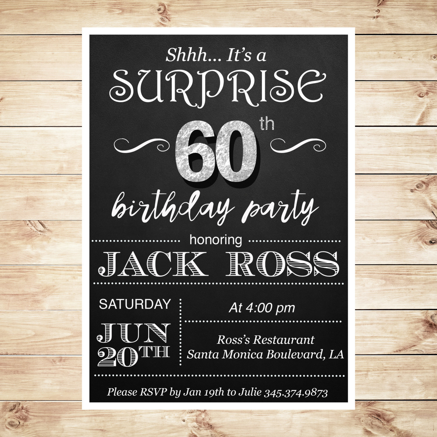 Surprise 60th Birthday Invitations
 60th Birthday surprise party invitations by DIYPartyInvitation