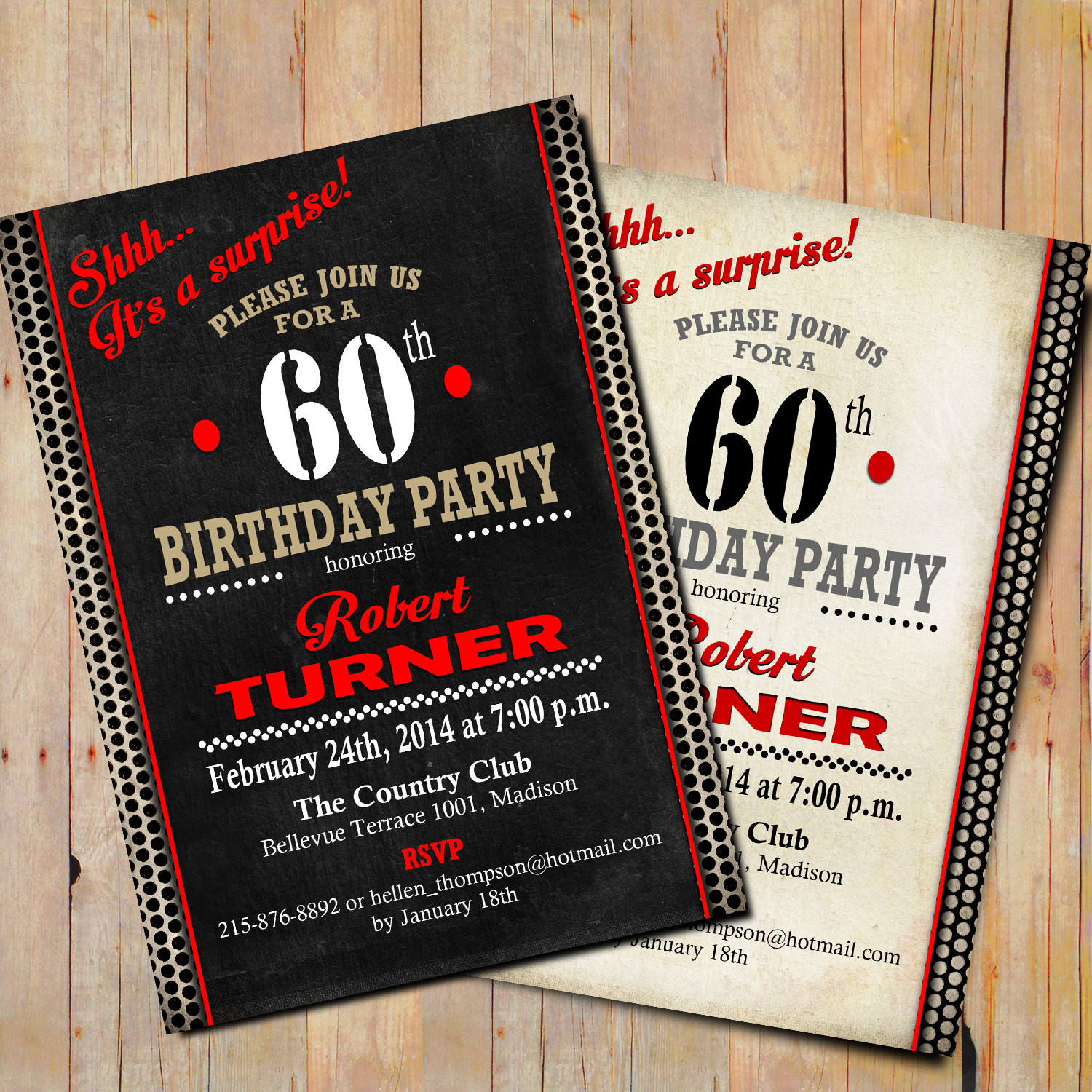 Surprise 60th Birthday Invitations
 Surprise 60th Birthday Invitation Any Age Black White Red