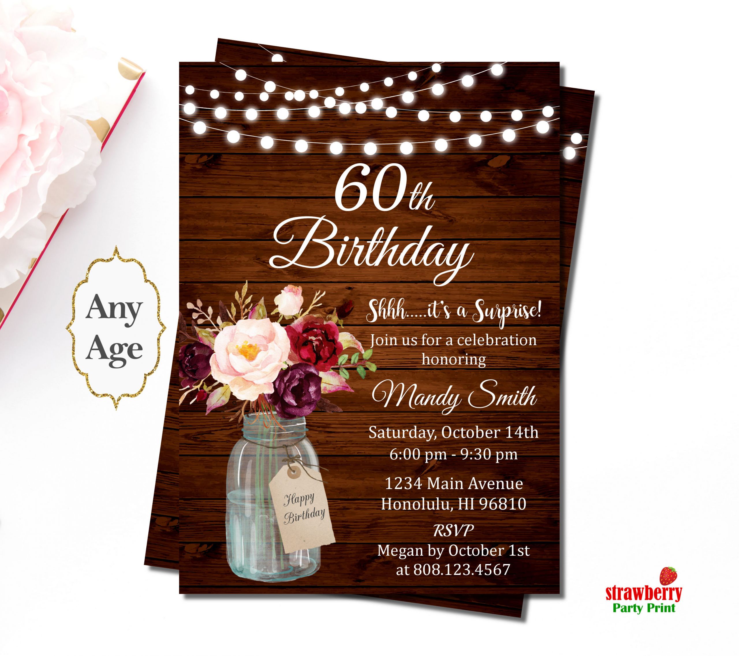Surprise 60th Birthday Invitations
 60th Birthday Invitations for Women Surprise 60th Birthday