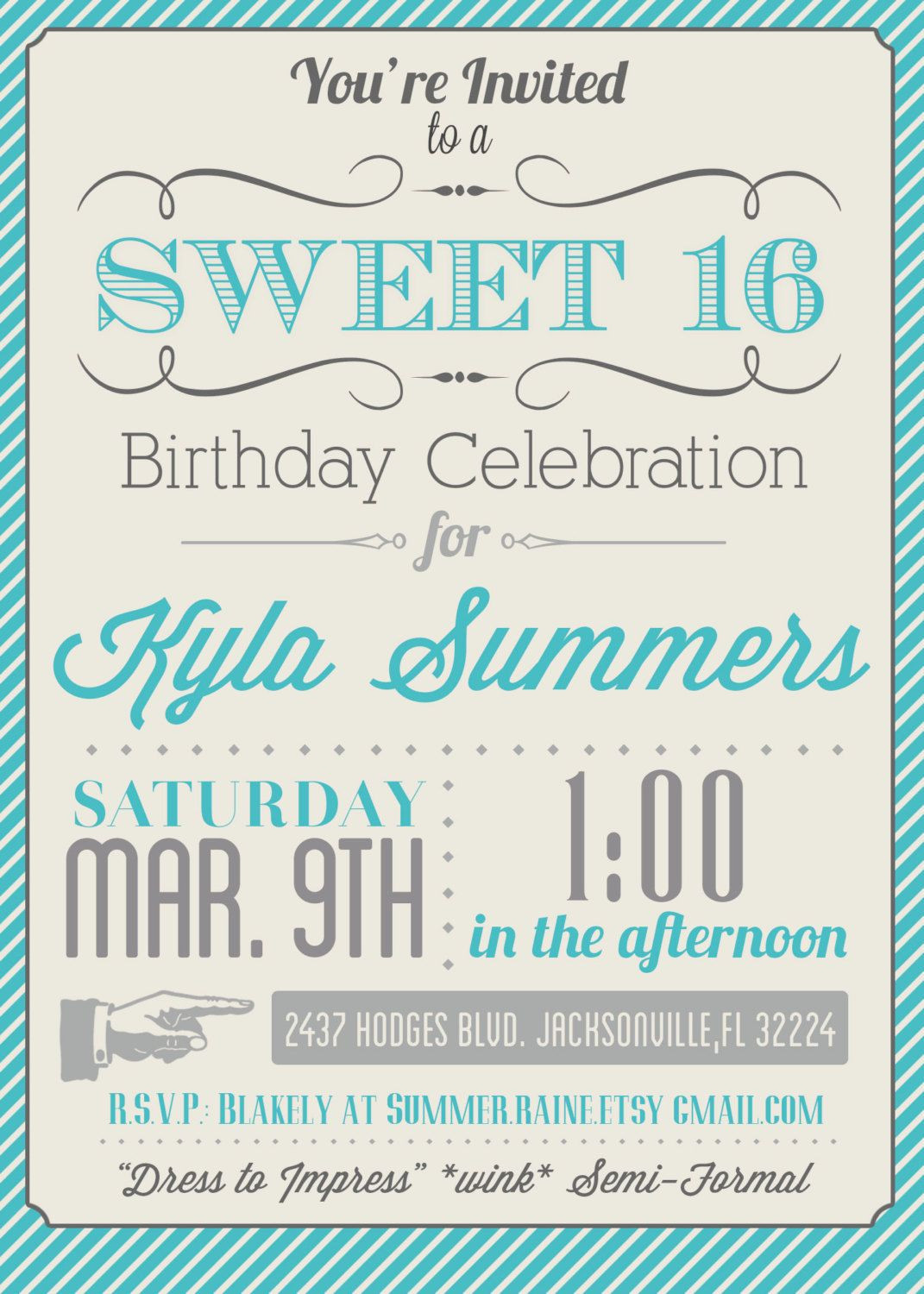 Sweet 16 Birthday Invitations Free Printable
 Custom Color Printable Sweet 16 Invitation via Etsy