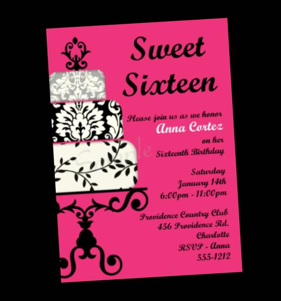 Sweet 16 Birthday Invitations Free Printable
 Items similar to Sweet 16 Birthday Invitation Sweet