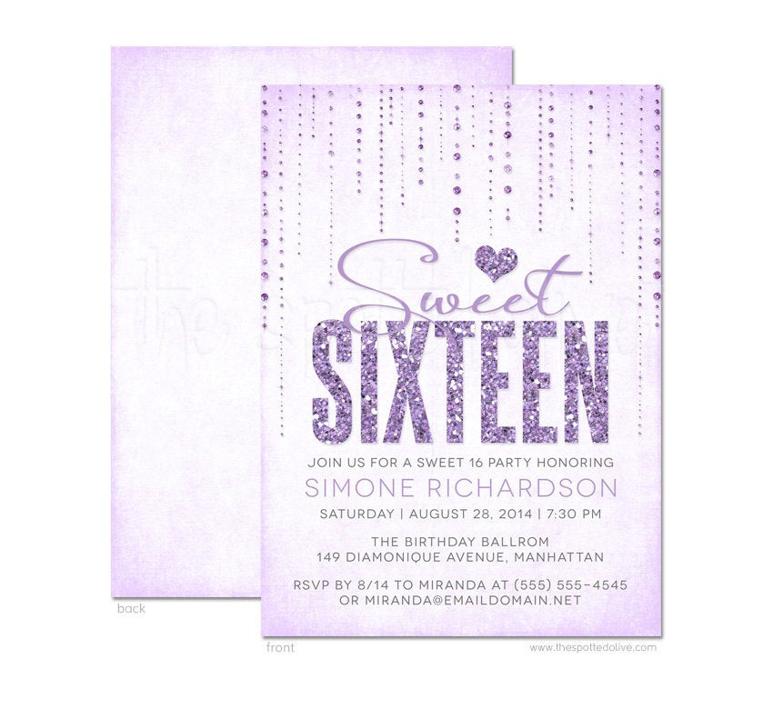 Sweet 16 Birthday Invitations Free Printable
 Glitter Look Sweet 16 Party Invitations DIY Printable or