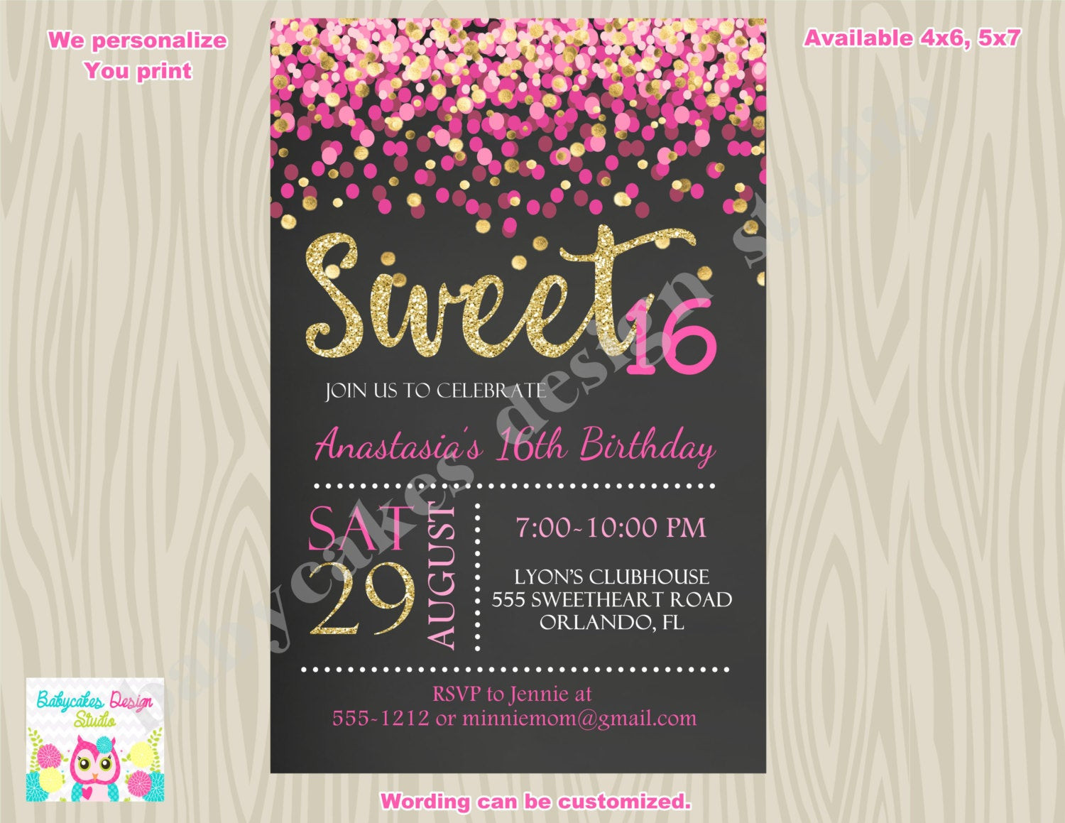 Sweet 16 Birthday Invitations Free Printable
 Sweet 16 Invitation pink and gold sweet 16 birthday invitation