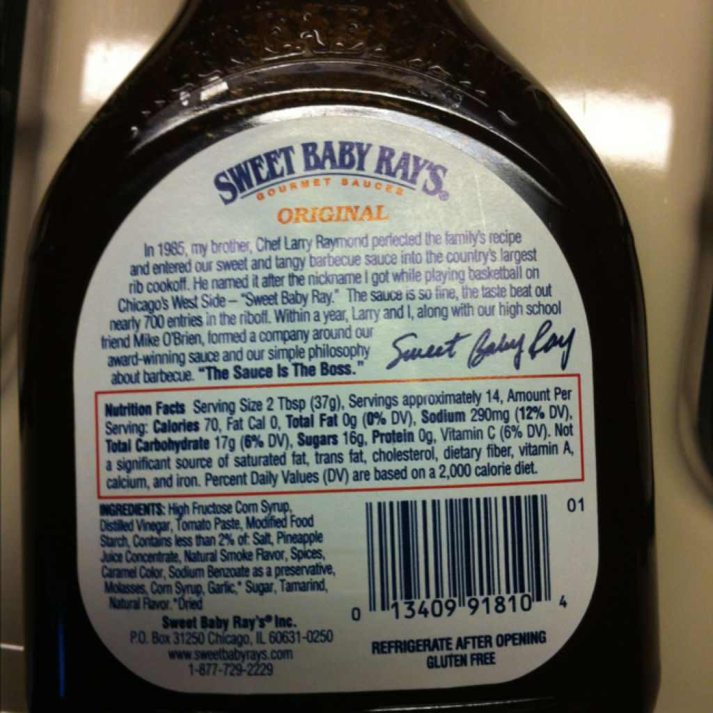 Sweet Baby Ray Bbq Sauce Ingredients
 Sweet Baby Ray s Barbecue Sauce Calories Nutrition