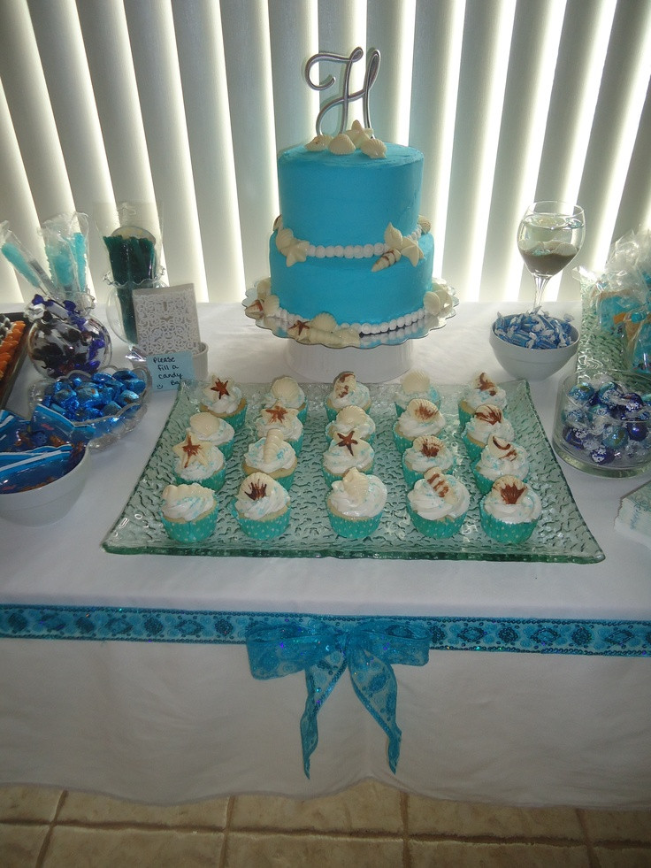 Sweet Sixteen Beach Party Ideas
 Ocean Sweet 16 Party sea shell tiffany blue cake