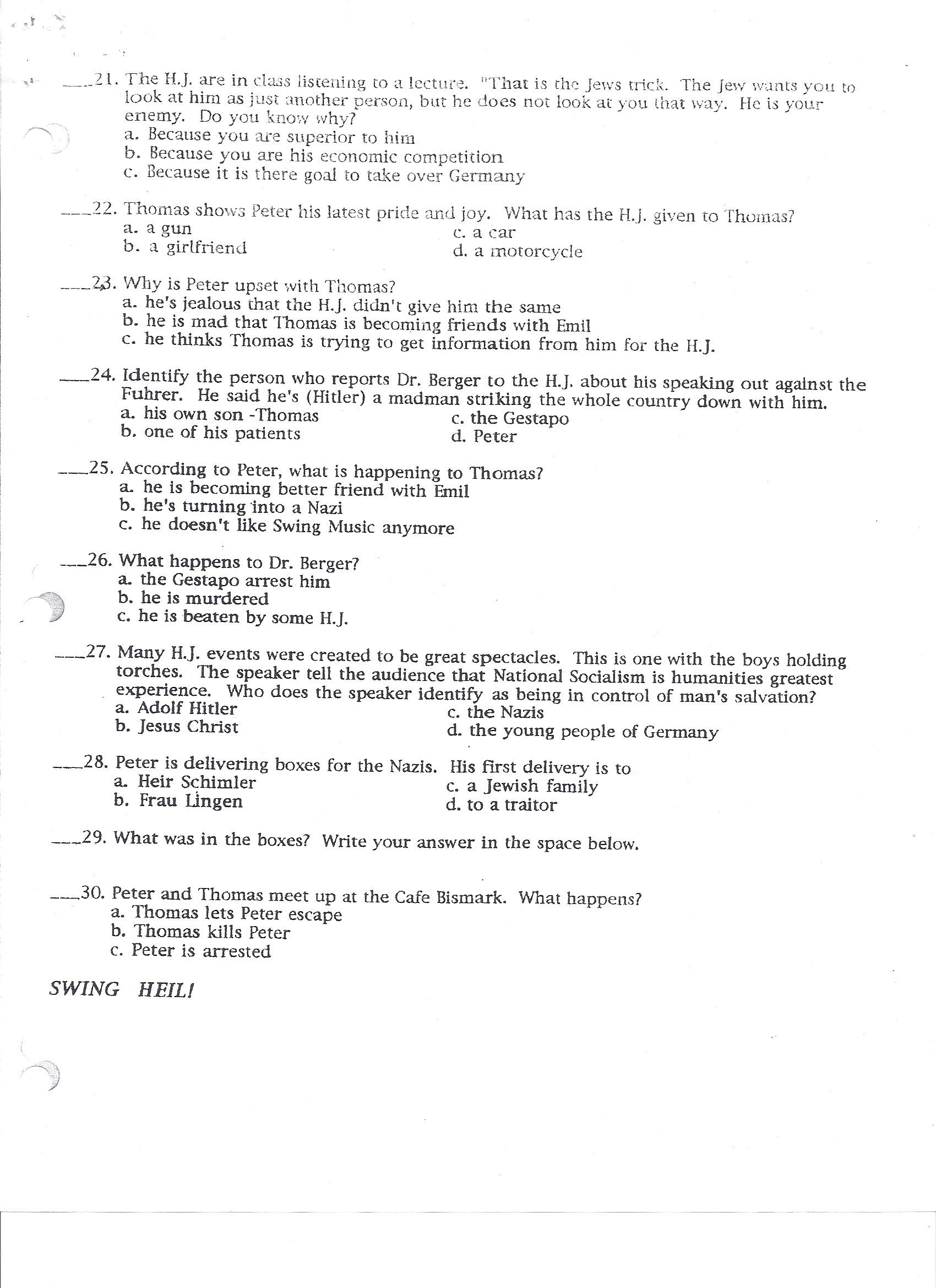 Swing Kids Questions
 W History Worksheets