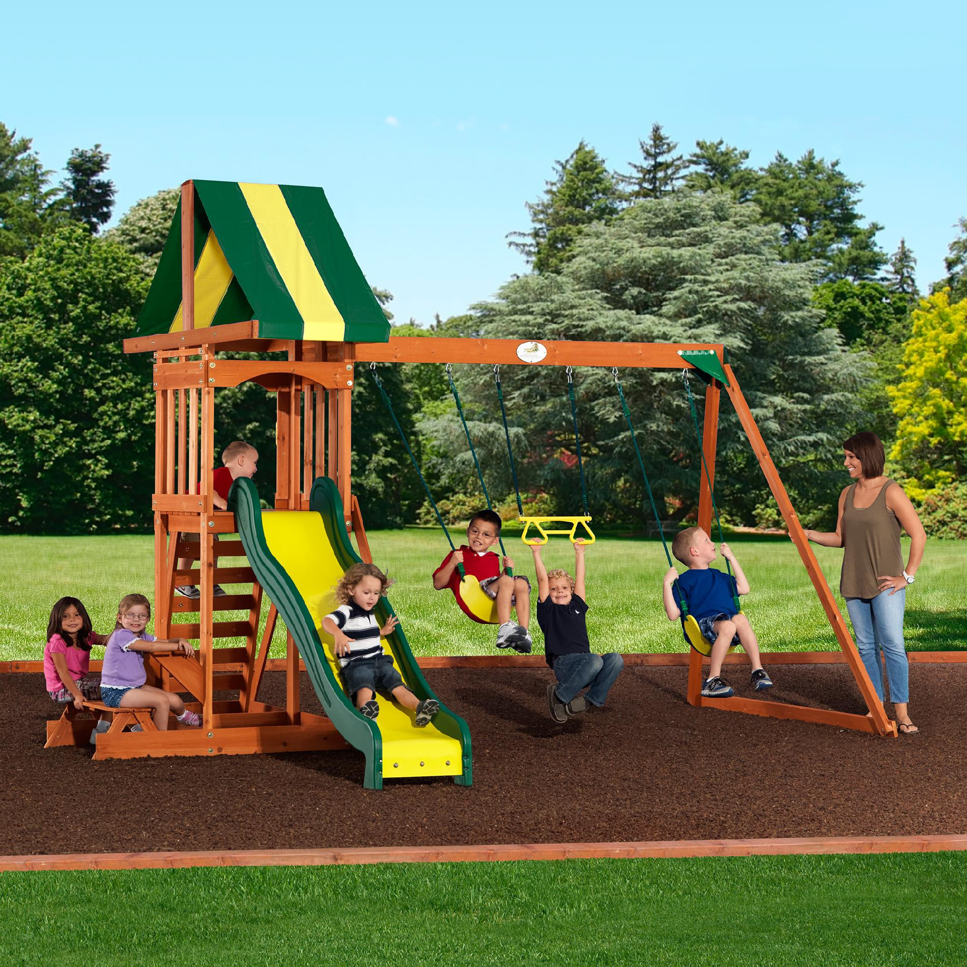 Swing Set Kids
 Backyard Discovery Prestige Wood Swing Set