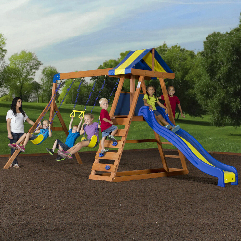 Swing Set Kids
 Wooden Swing Set Cedar Wood Outdoor Backyard Playset Play