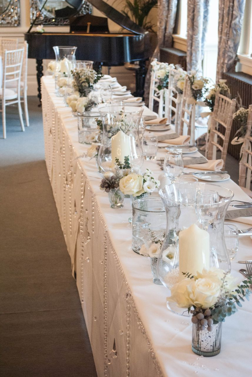 Table Decor For Wedding
 Winter wedding flowers at Eaves Hall