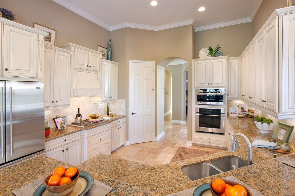 Tan Kitchen Walls
 White kitchen with beige granite With images