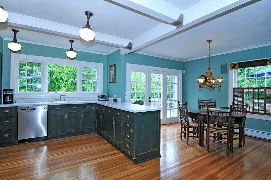 Tan Kitchen Walls
 Blue Kitchens With Brown Cabinets Cream Fabric Small Rugs