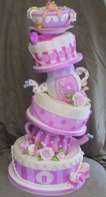 Tea Party Baby Shower Cake
 Tea party pink four tier baby shower cake JPG 2 ments