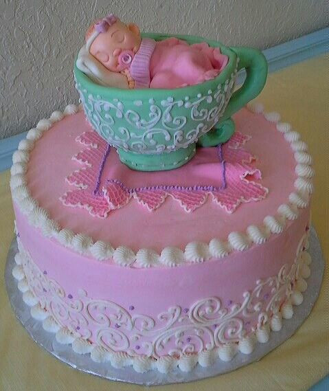 Tea Party Baby Shower Cake
 Teacup baby shower cake for a tea party shower
