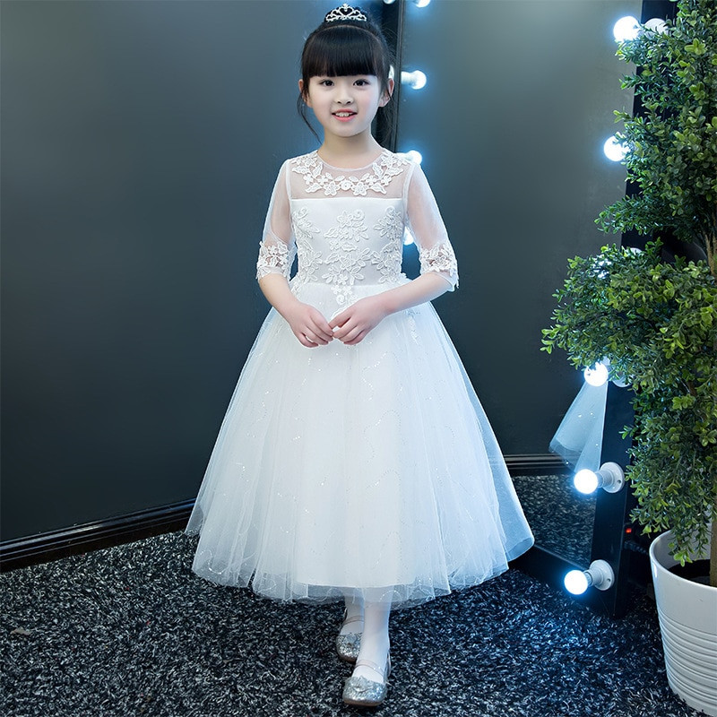Tea Party Dresses For Kids
 Elegant 2018 New Sequins Half Sleeve Mesh Cute Flower Girl