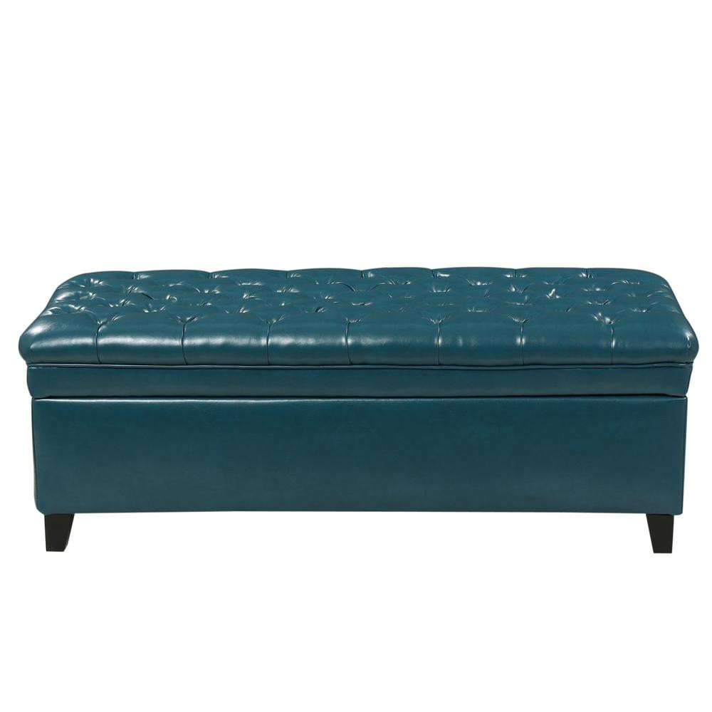 Teal Storage Bench
 Noble House Juliana Tufted Teal PU Leather Storage Bench