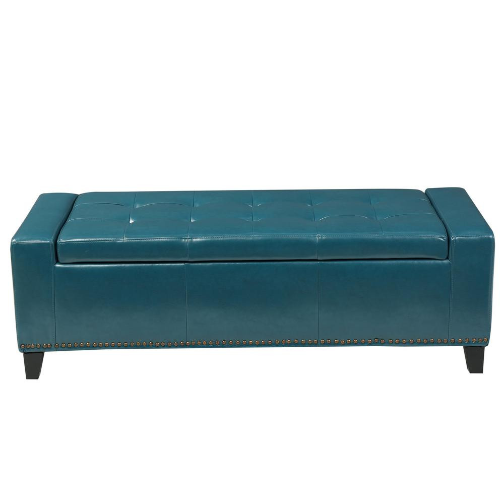 Teal Storage Bench
 Noble House Chelsea Teal PU Leather Storage Bench with