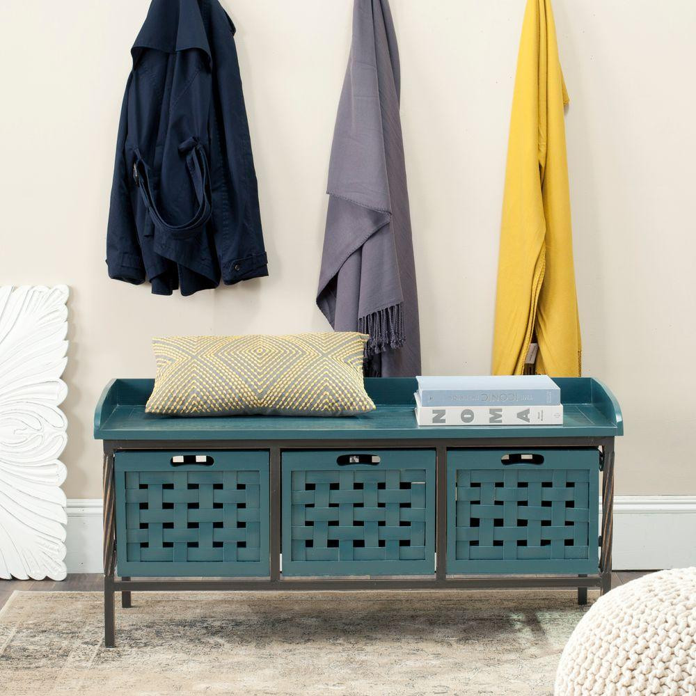 Teal Storage Bench
 Safavieh Isaac Slate Teal Storage Bench AMH6530C The