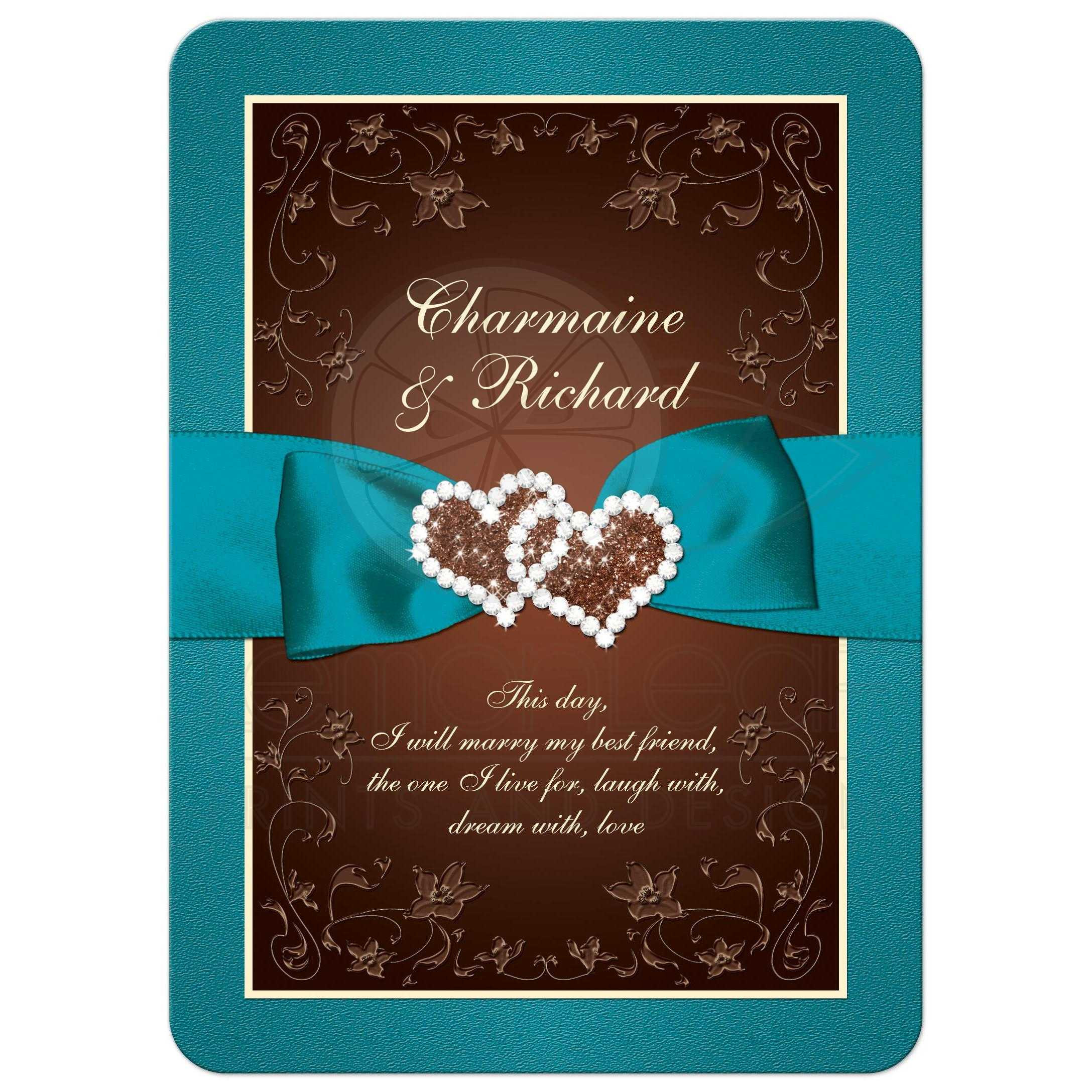 Teal Wedding Invitations
 Teal Brown Cream Floral Wedding Invite