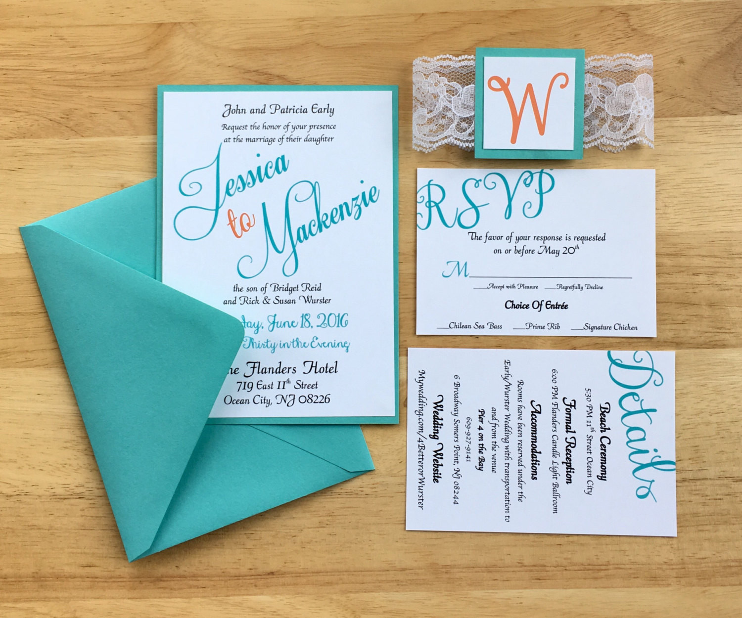 Teal Wedding Invitations
 Teal & Coral Wedding Invitations Beach Theme Summer themed