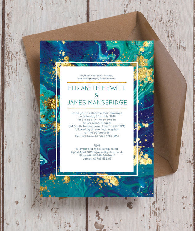 Teal Wedding Invitations
 Teal & Gold Ink Wedding Invitation from £1 00 each