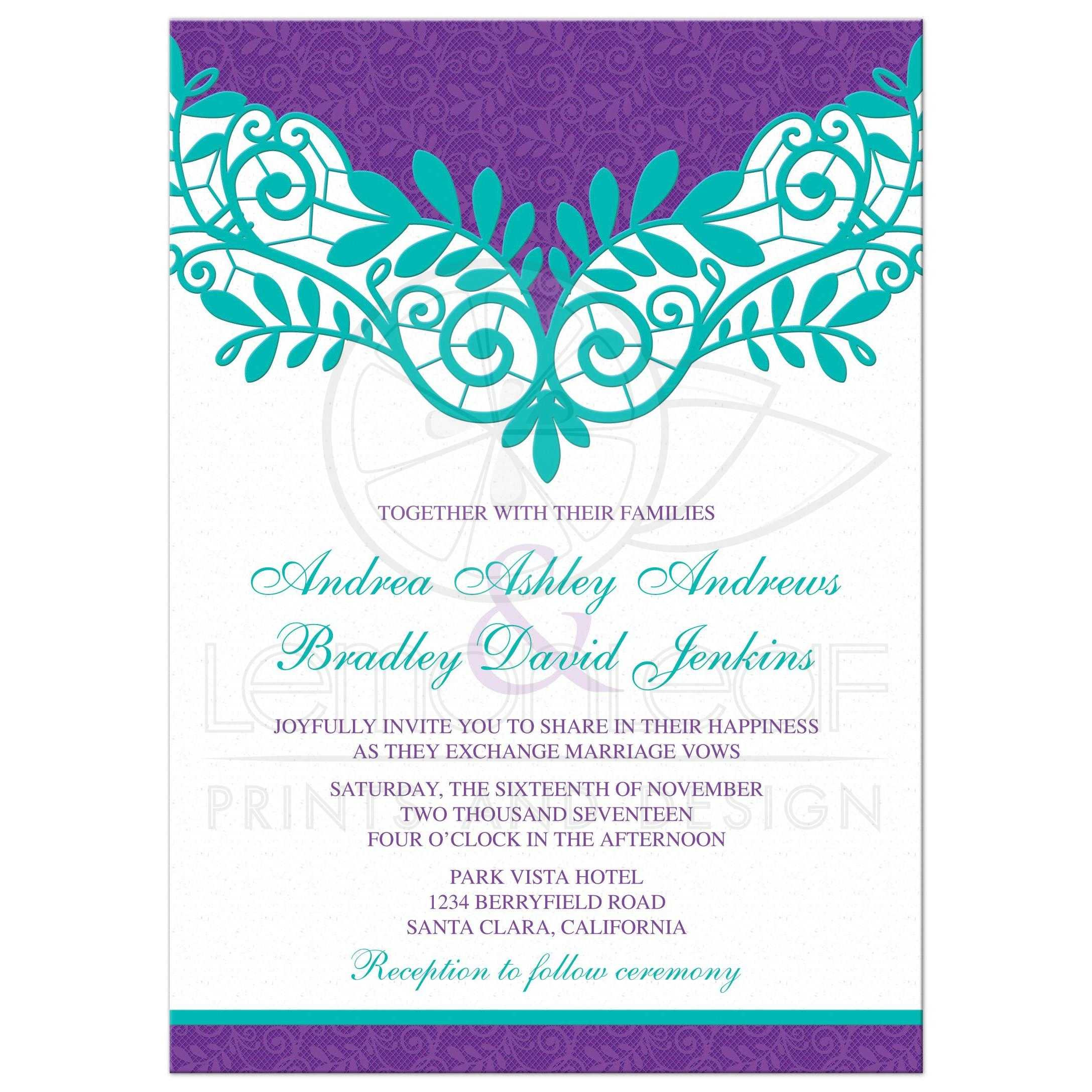 Teal Wedding Invitations
 Teal Purple Lace Wedding Invitation