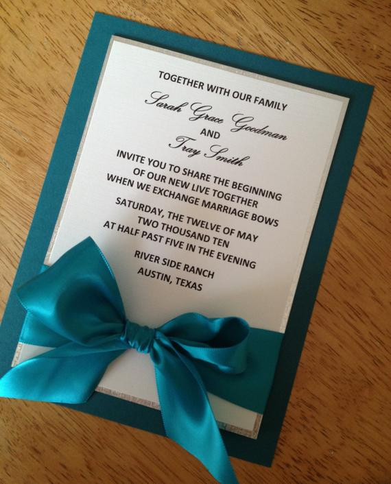 Teal Wedding Invitations
 Items similar to Teal and silver Wedding Invitation on Etsy