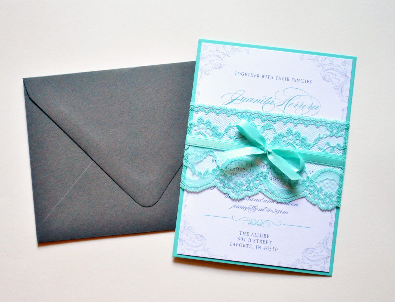 Teal Wedding Invitations
 Teal Lace Wedding Invitations Custom Lace Wedding Invitation