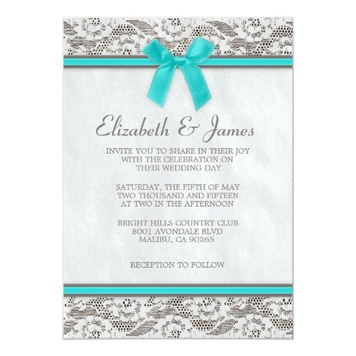 Teal Wedding Invitations
 Teal & Silver Country Lace Wedding Invitations