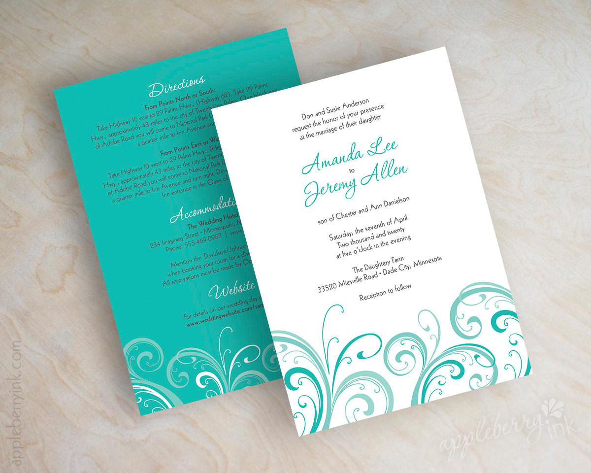 Teal Wedding Invitations
 Teal wedding invitation contemporary wedding invitation