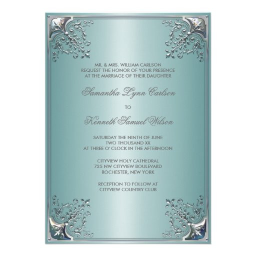 Teal Wedding Invitations
 Teal Blue White Wedding Invitations 5" X 7" Invitation