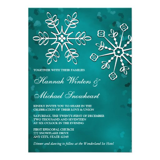 Teal Wedding Invitations
 Teal Snowflake Wedding Invitations