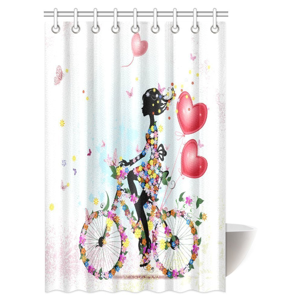 Teenage Bathroom Shower Curtains
 MYPOP Teen Girls Shower Curtain Flower Girl Bike with Air