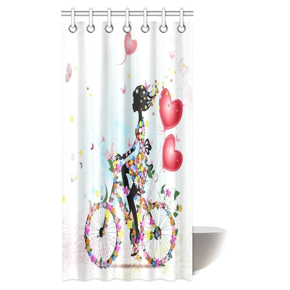 Teenage Bathroom Shower Curtains
 MYPOP Teen Girls Shower Curtain Flower Girl Bike with Air
