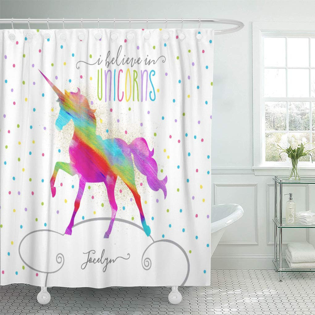 Teenage Bathroom Shower Curtains
 CYNLON Girls Add Name Rainbow Unicorn Tween Teenage Polka