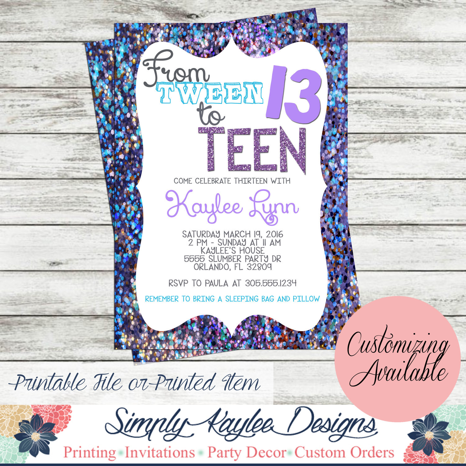Teenage Birthday Invitations
 Tween to Teen Birthday Party Invitation by SimplyKayleeDesigns