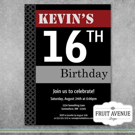 Teenage Birthday Invitations
 Teenage Boy Birthday Party Invitation Printable