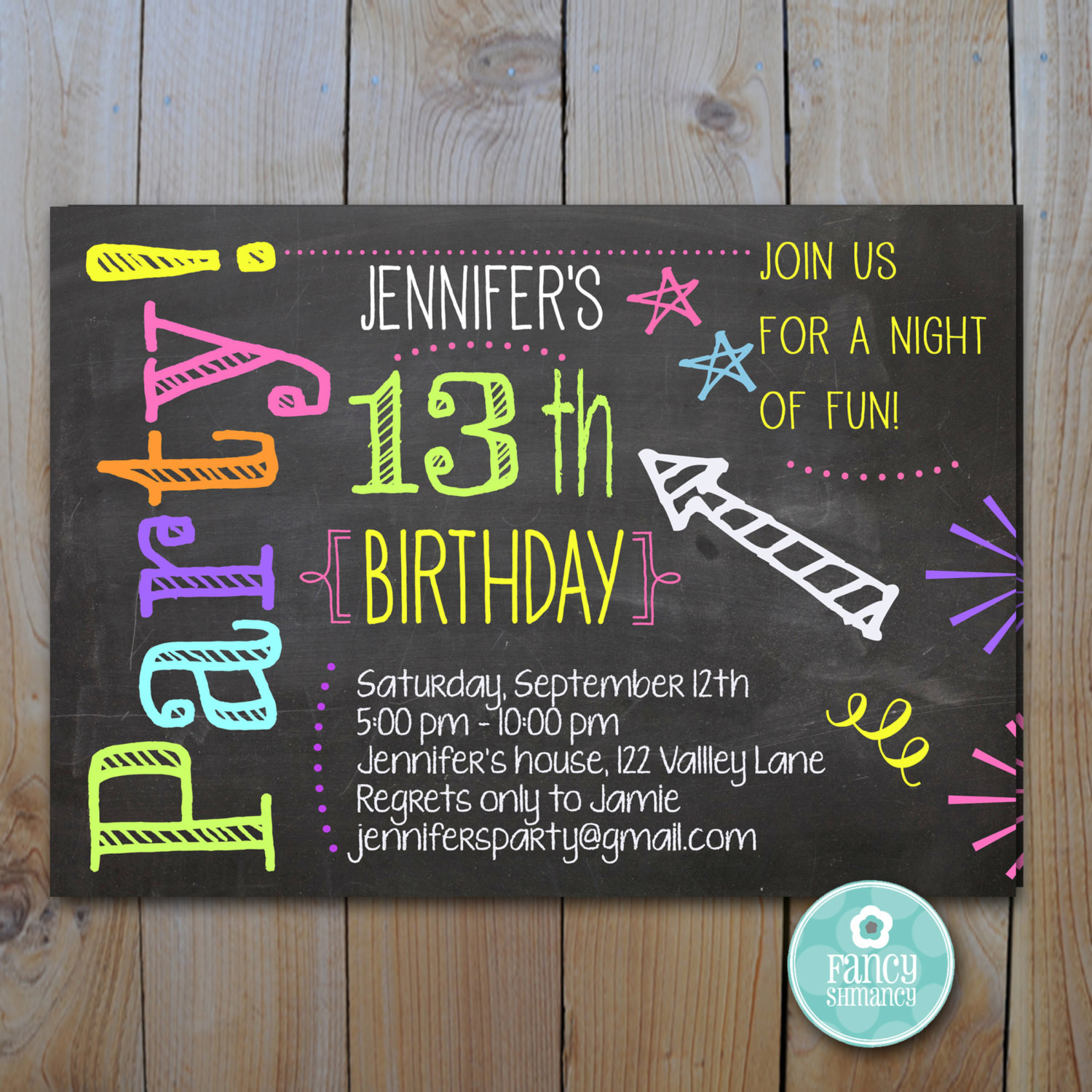 Teenage Birthday Invitations
 Chalkboard Invitation Teen Birthday Neon Colors Laser Tag