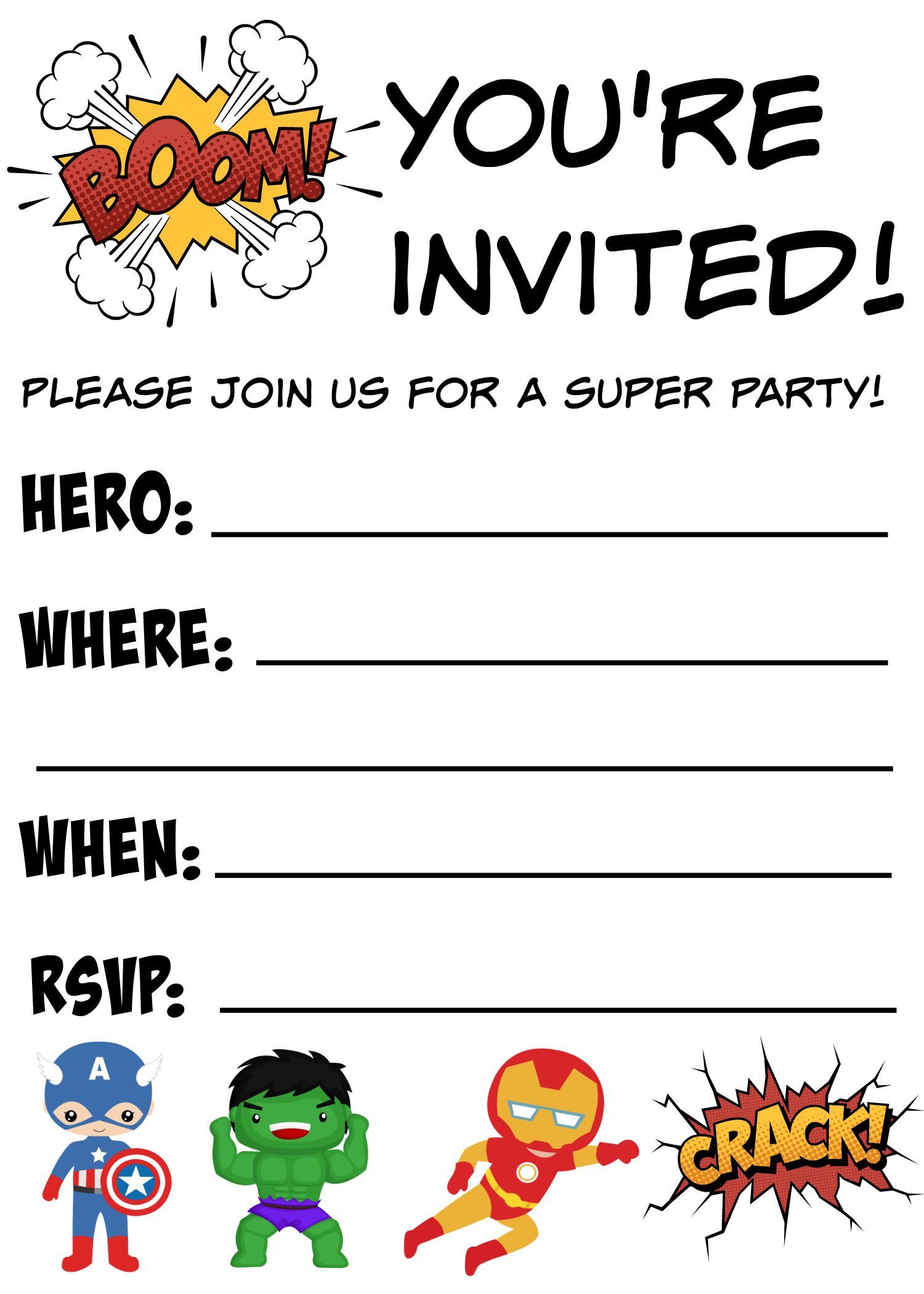 Templates For Birthday Invitations
 12 Blank Superhero Birthday Invitations – FREE PRINTABLE