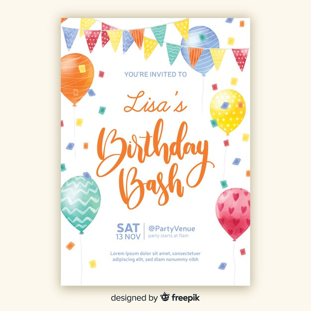 Templates For Birthday Invitations
 Watercolor style birthday invitation template