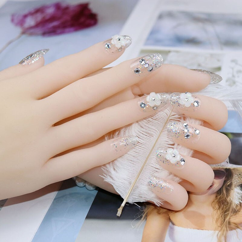 Temporary Nails For A Wedding
 Women New Fashion 3D False Nail Bridal Wedding Rhinestones