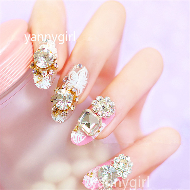 Temporary Nails For A Wedding
 24 Pieces lot Pink 3D Big Rhinestone And Pearl Bridal Fake