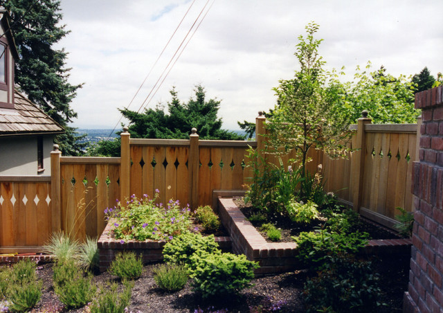 Terrace Landscape Fence
 Terraced Fence and Brick Planters Traditional