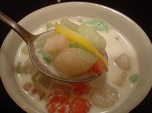 Thai Desserts With Coconut Milk
 Colorful Thai dessert made with coconut milk and fruit