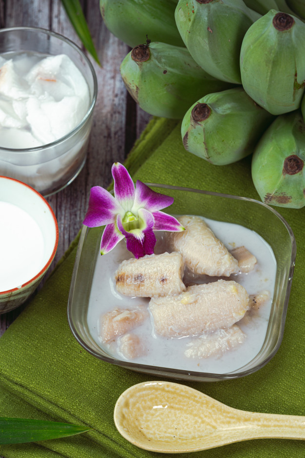 Thai Desserts With Coconut Milk
 Banana in coconut milk asian traditional thai desserts