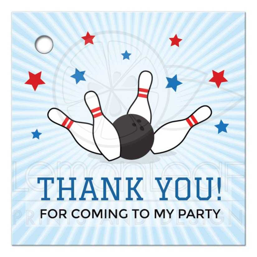 Thank You For Coming To My Party Gift Ideas
 Bowling party "Thank you for ing" favor tag with ball