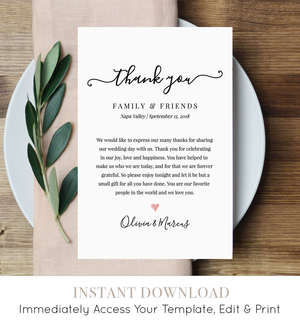 Thank You Gift Ideas For Wedding Planner
 Wedding Thank You Letter Thank You Note Printable