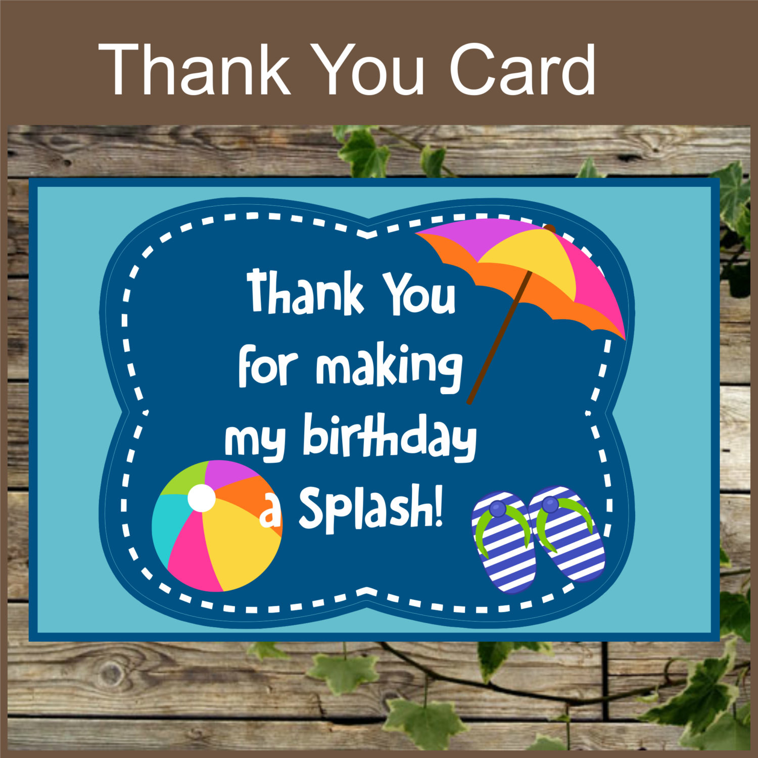 Thank You Note For Birthday Party
 Pool Party Printable Thank You Card Instant Download