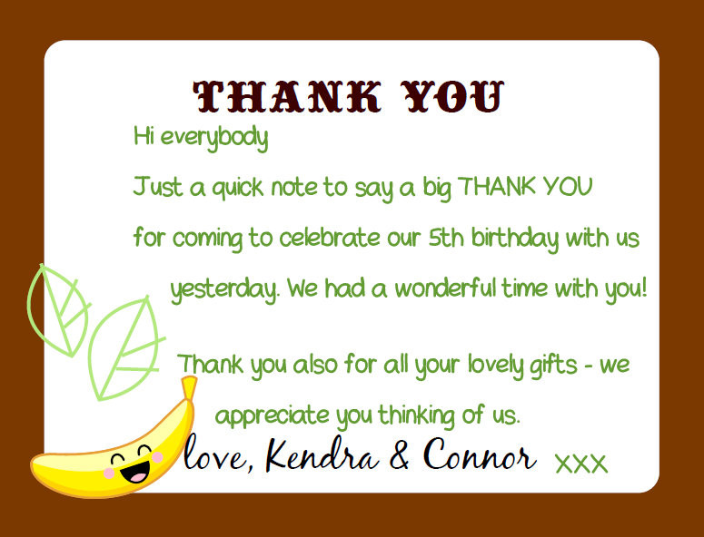 Thank You Note For Birthday Party
 kandcturn5 – 5th birthday monkey party – thank you notes