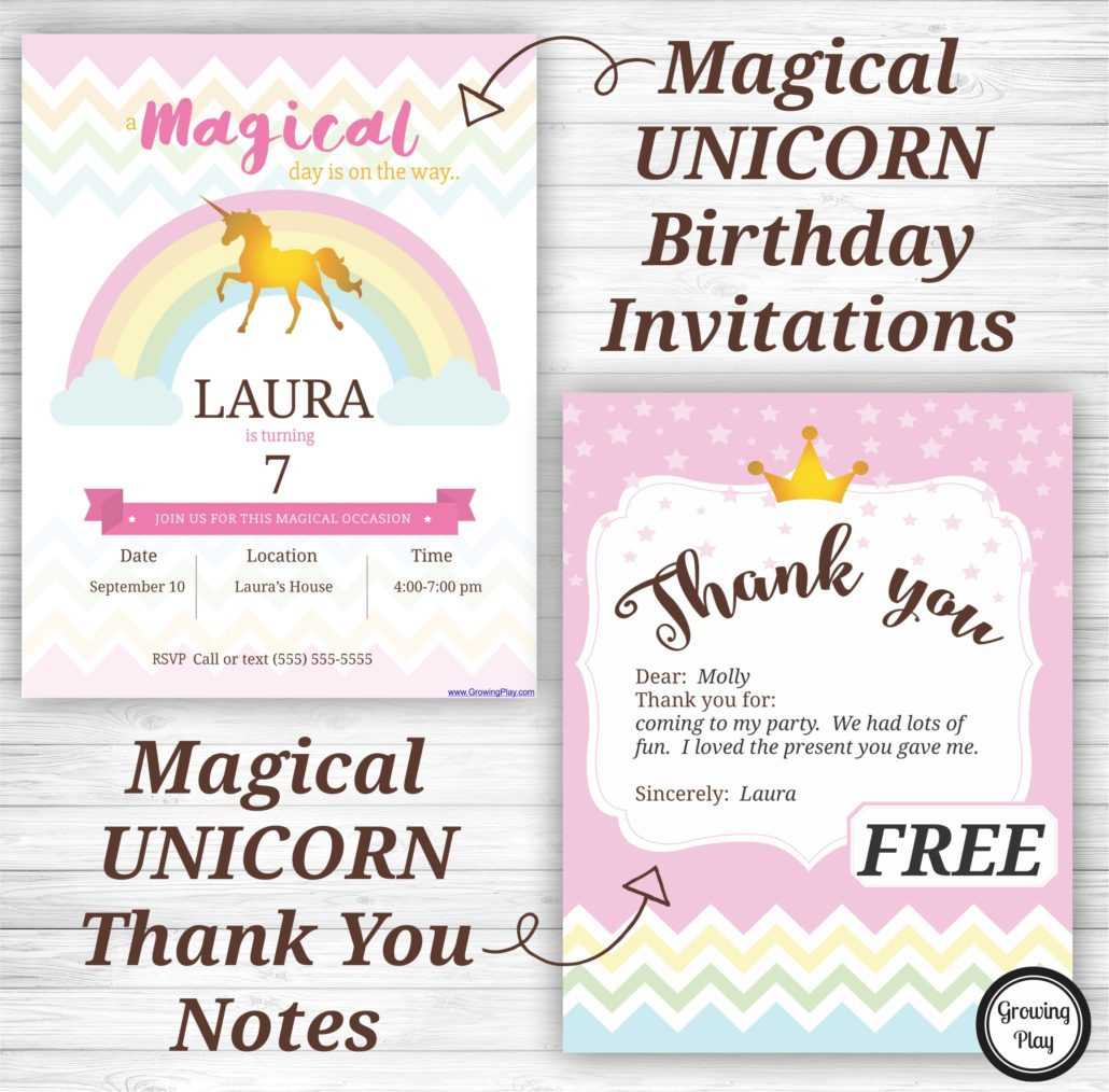 Thank You Note For Birthday Party
 Unicorn Birthday Party Invitations and Thank You Notes